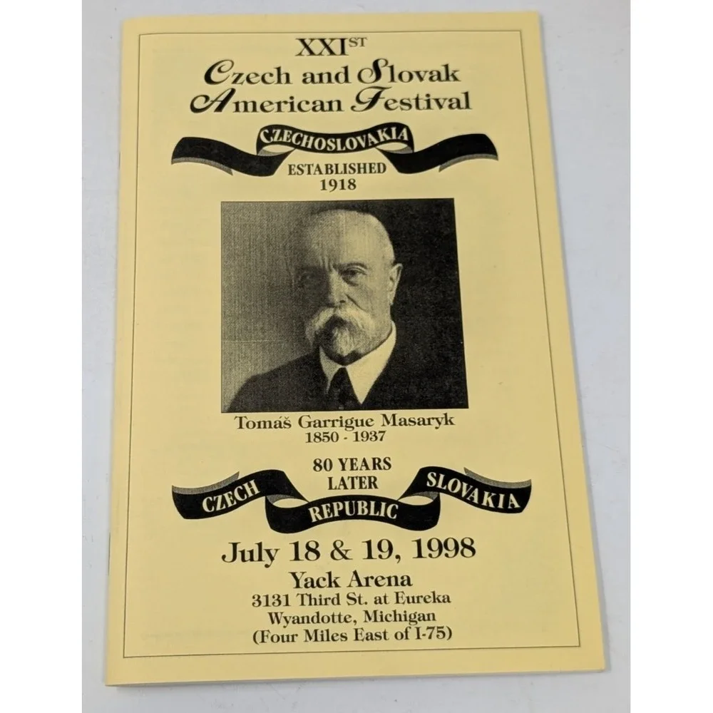 Czech and Slovak American Festival Program Booklet Sokol Detroit Vintage 1998‎